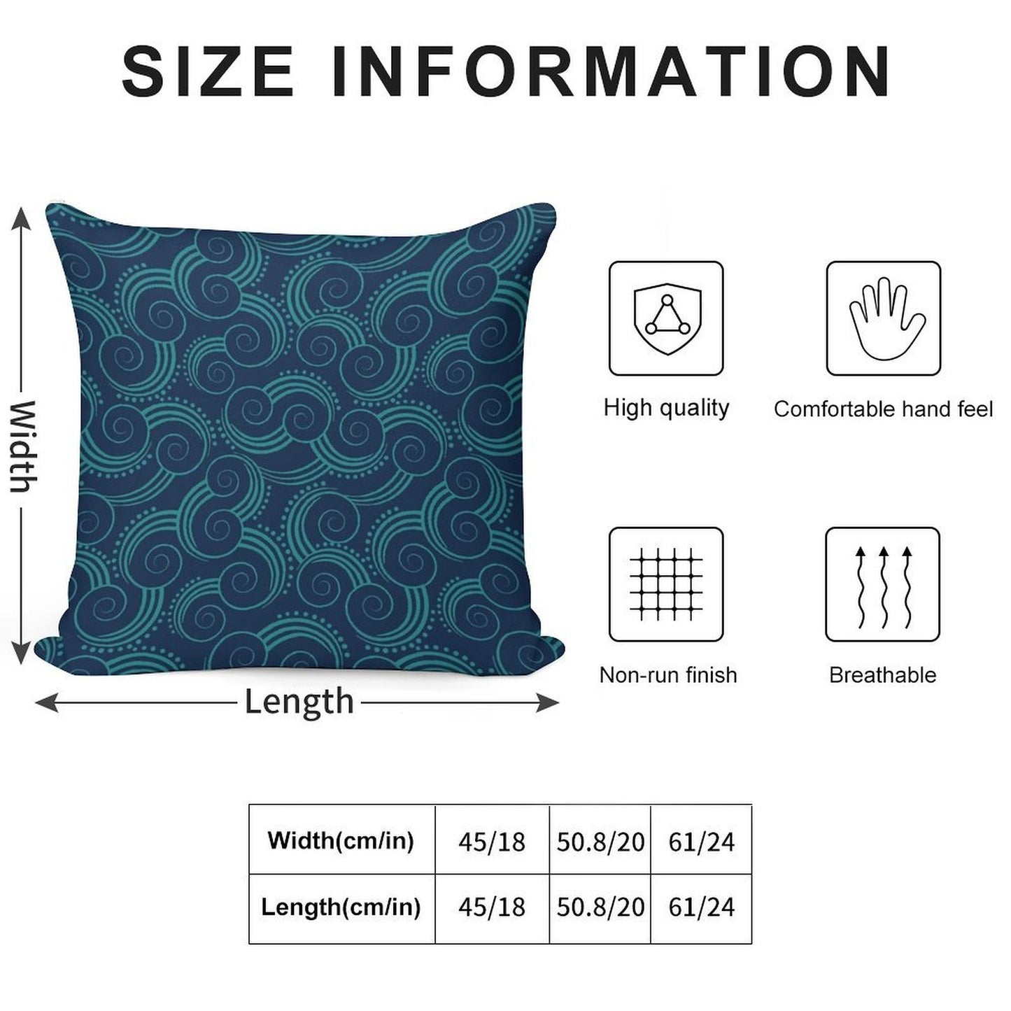 Navy And Teal Ocean Swirls Soft Reinforced Edging Throw Pillow