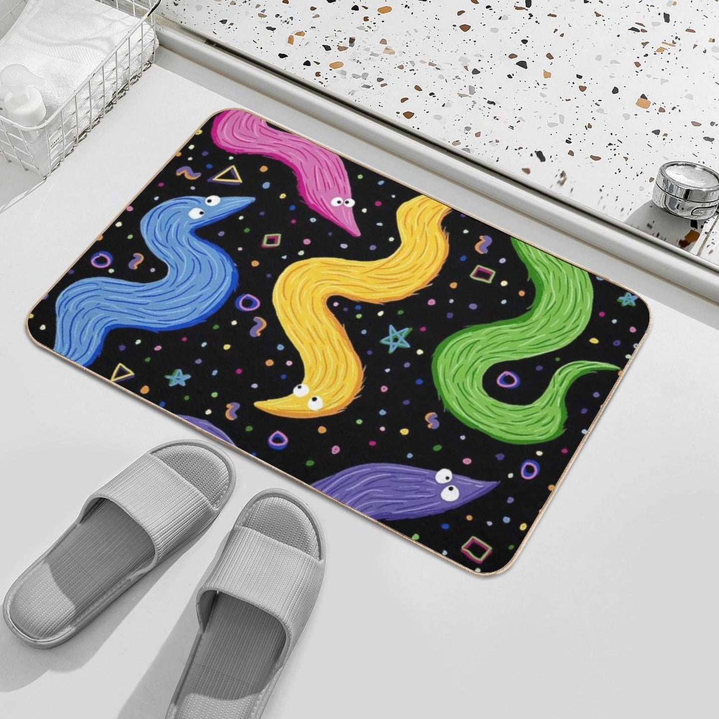 Bowling Worm On A String  Dirt-Trapping Bath Mat
