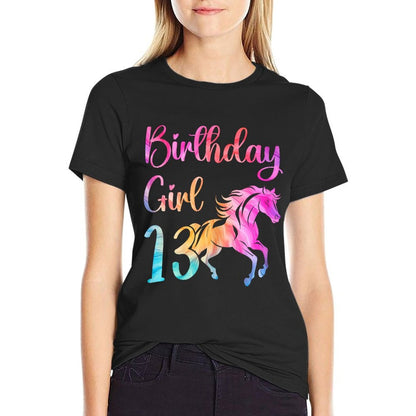 13th Birthday Horse 13 Year Old Girl Birthday Horse Lovers  Rolled Sleeves T-Shirt