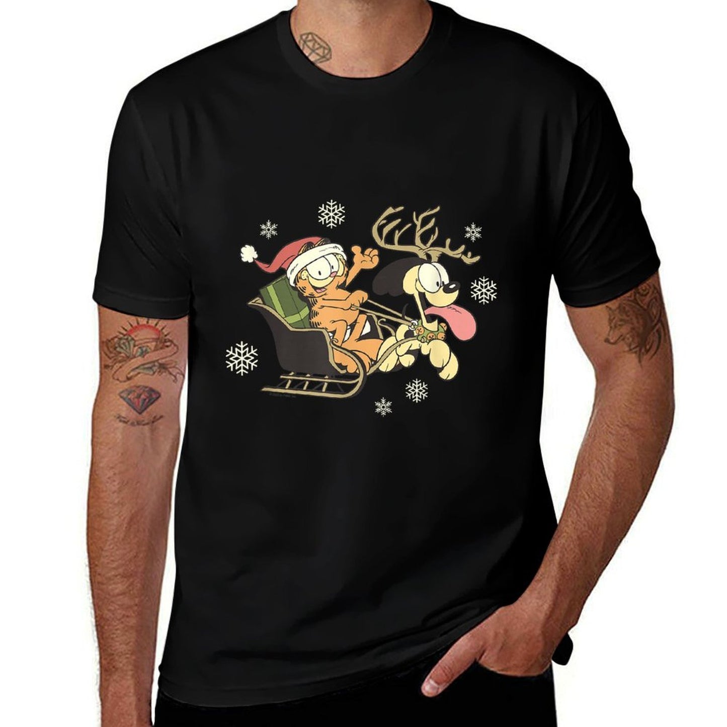 Garfield Christmas Reindeer Odie Jolly Sleigh Winter Fun  High-quality Stitching T-Shirt