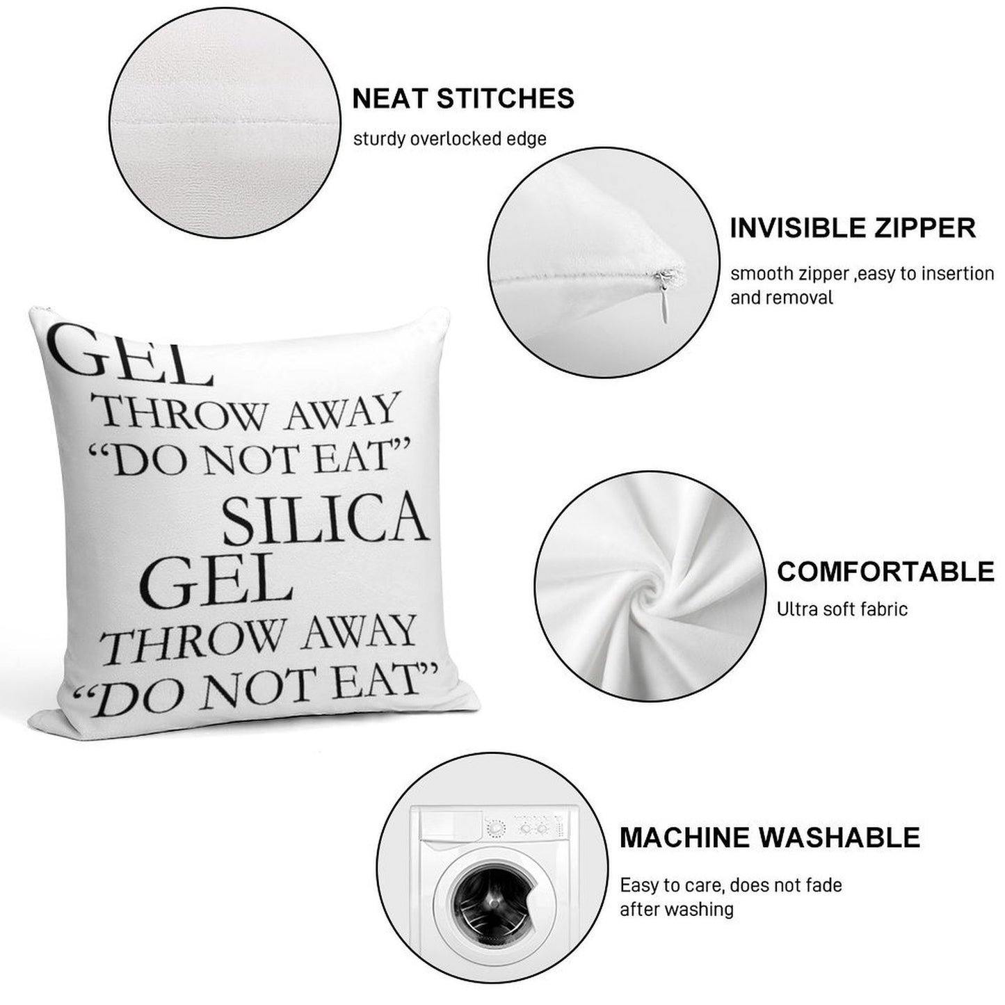SILICA GEL Soft Hidden Zipper Throw Pillow