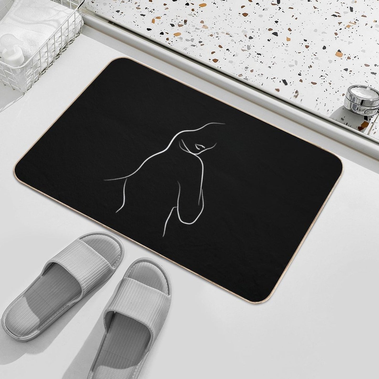 Minimalist Woman Line Art - Leias Lips in Black  Eco-Friendly Bath Mat
