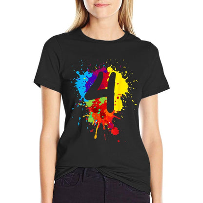 4 Years Old Girl Boy Birthday Gift Colourful Paint Splashes  Versatile T-Shirt
