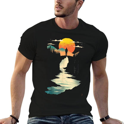 Twilight Cyan And Amber Seaside Vista  Quick-drying T-Shirt