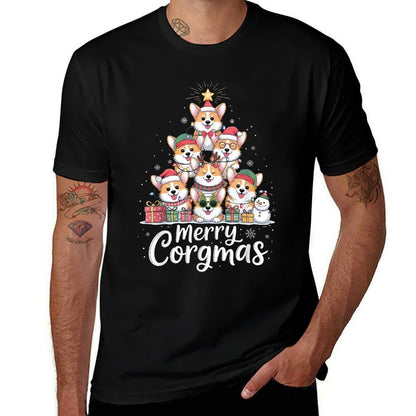 Cute Corgi Christmas Tree Santa Xmas Lights Corgmas Dog  High-quality Stitching T-Shirt