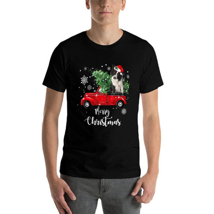 Red Truck Merry Christmas Tree Border Collie Dog Christmas  Ribbed Collar T-Shirt