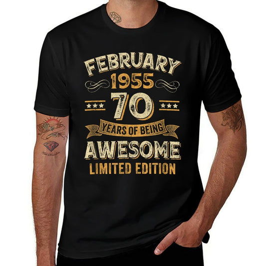 70 Years Awesome Vintage February 1955 70Th Birthday  Wrinkle-resistant T-Shirt