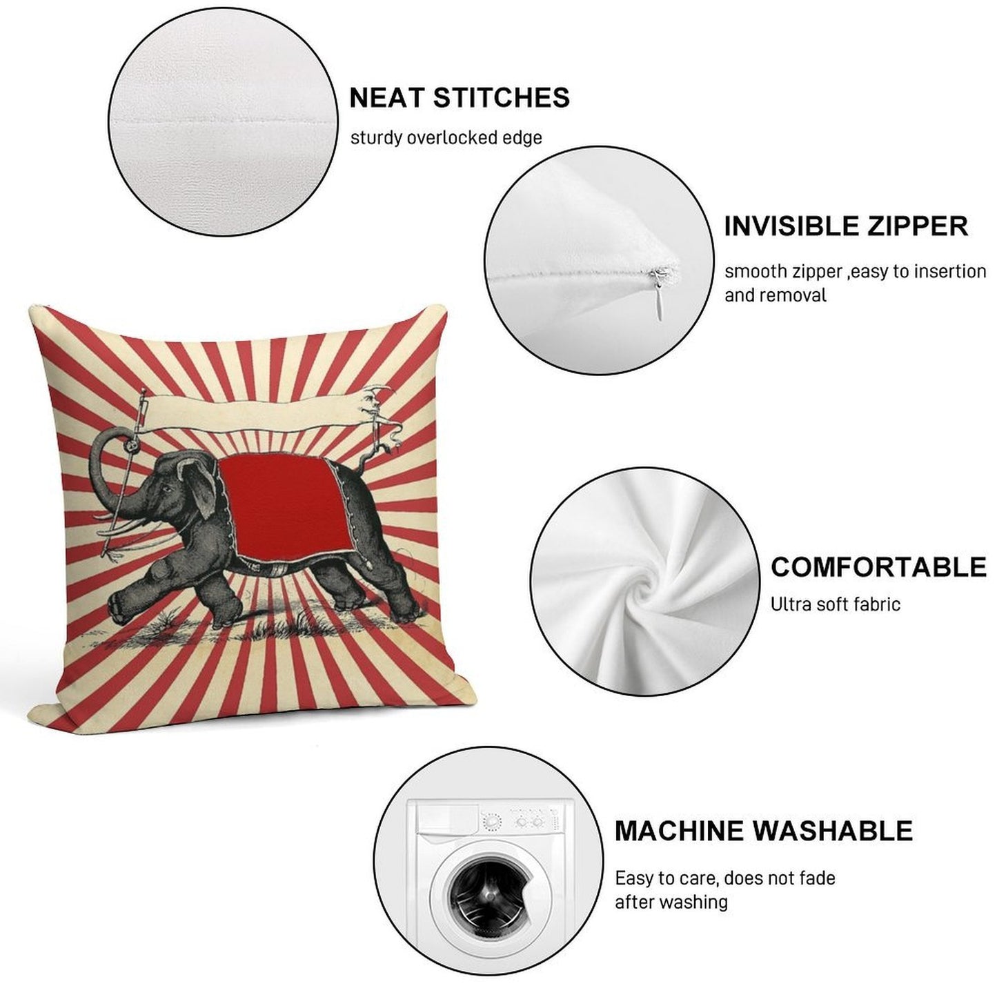 Circus Elephant Vintage Poster Pop Wall Street Art Soft Short Plush Fabric Throw Pillow