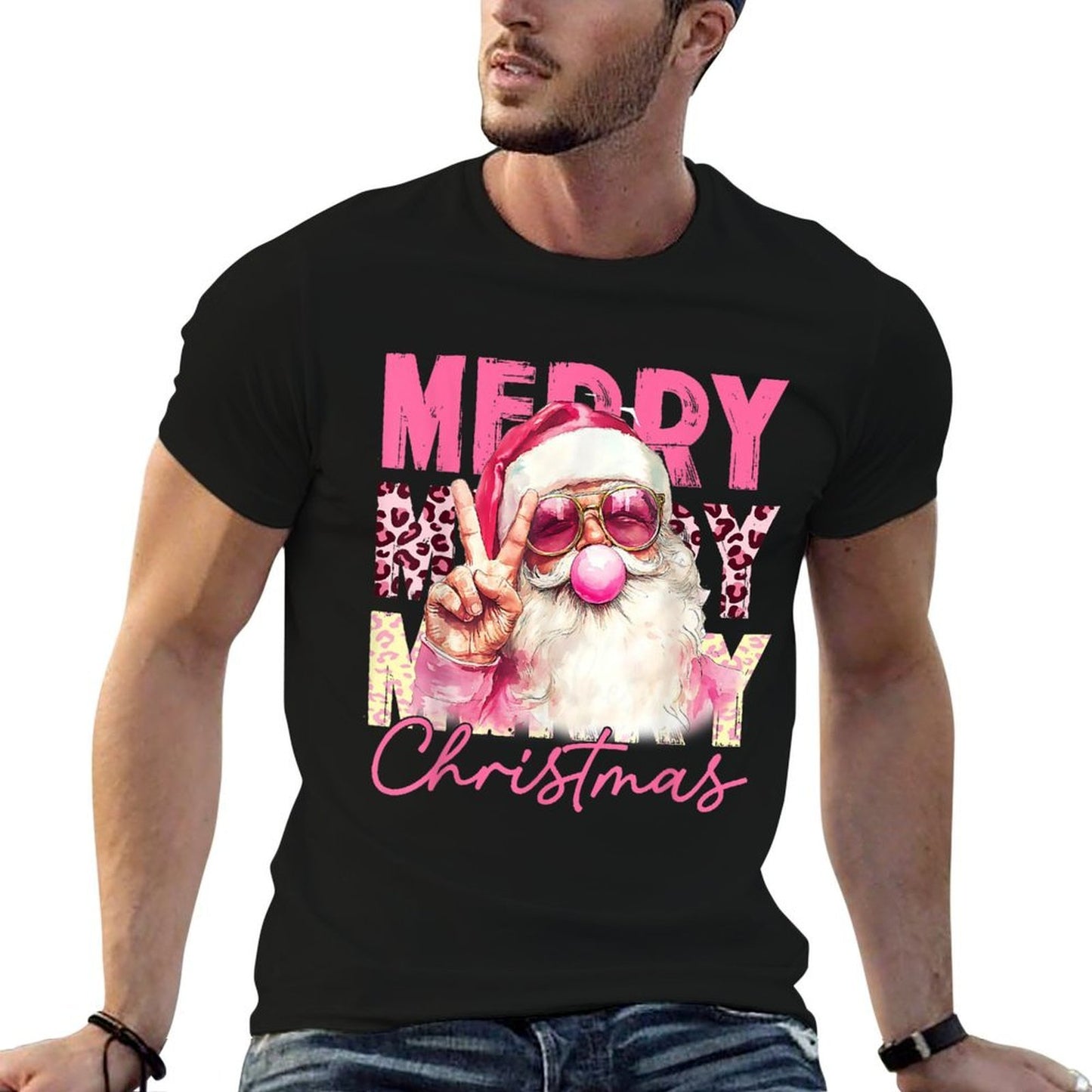 Merry Christmas Santa Bubble Gum Pink Xmas Family Men Women  Odor-resistant T-Shirt