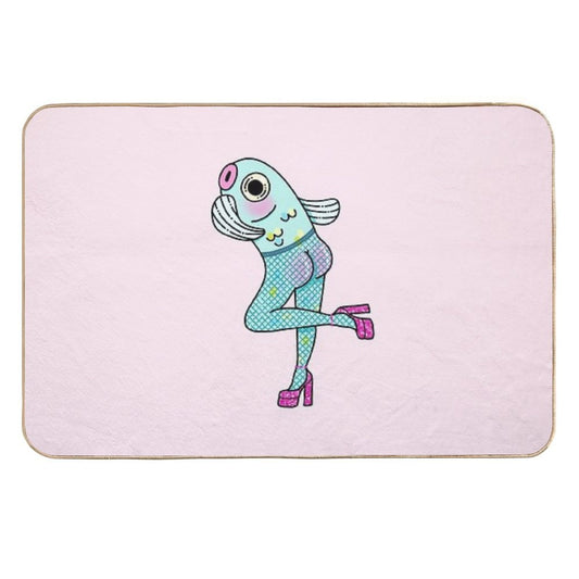Fish-Nets (Reverse Mermaid) Pink Version Durable Bath Mat