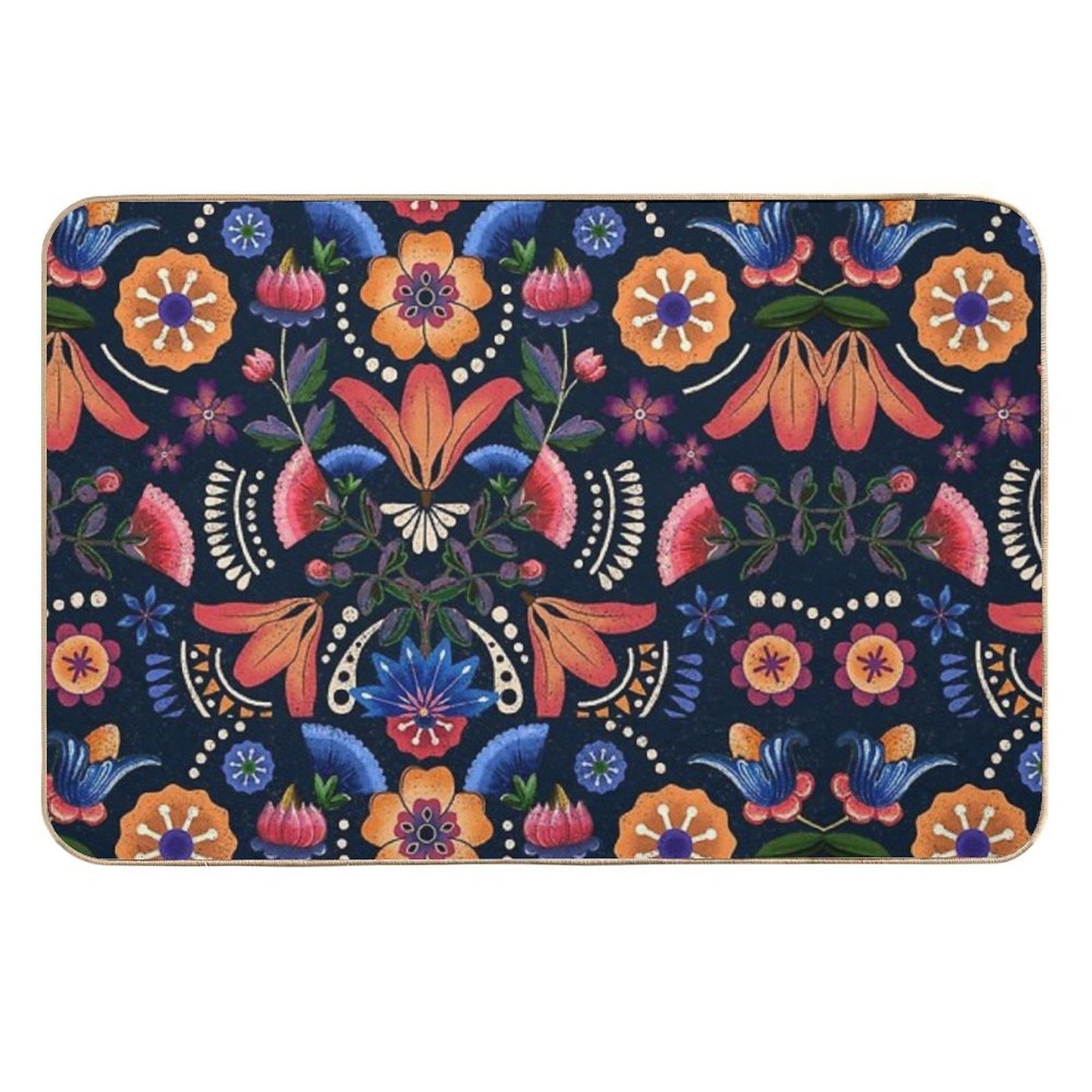 Mexican Ethnic Flower Pattern  Multi-Purpose Bath Mat