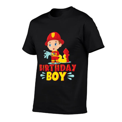 Fireman Birthday Boy Fire Truck Bday - Firefighter Birthday  Ribbed Collar T-Shirt