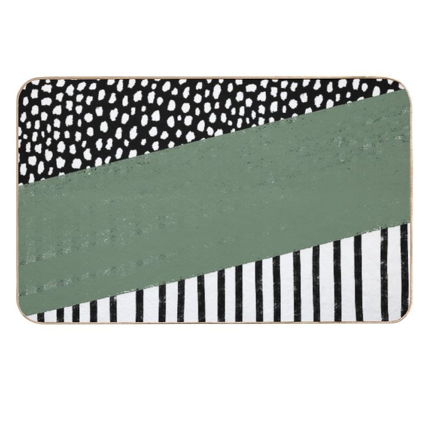 Polka Dots And Stripes Pattern (blackwhitesage Green)  Anti-Trip Bath Mat
