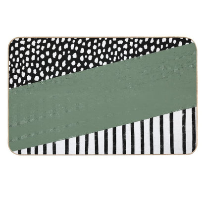 Polka Dots And Stripes Pattern (blackwhitesage Green)  Anti-Trip Bath Mat