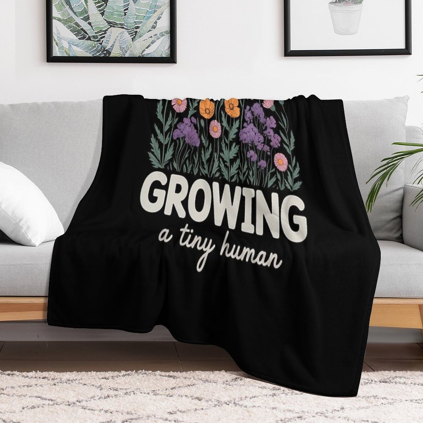 Growing A Tiny Human, Pregnancy Announcement Flower Travel-friendly Throw Blanket