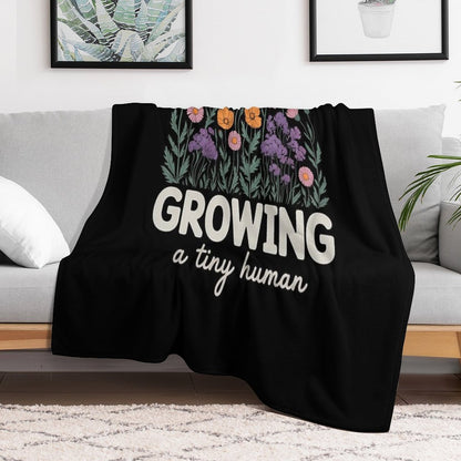 Growing A Tiny Human, Pregnancy Announcement Flower Travel-friendly Throw Blanket