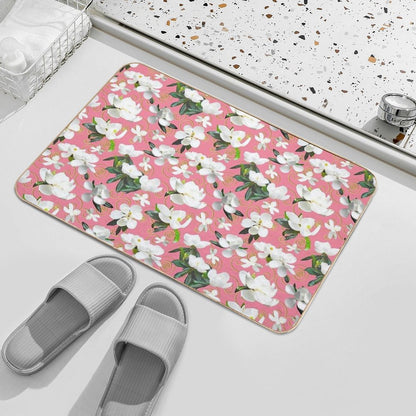 Bright Magnolia Floral Halfdrop on Pink F4849c  Easy Maintenance Bath Mat