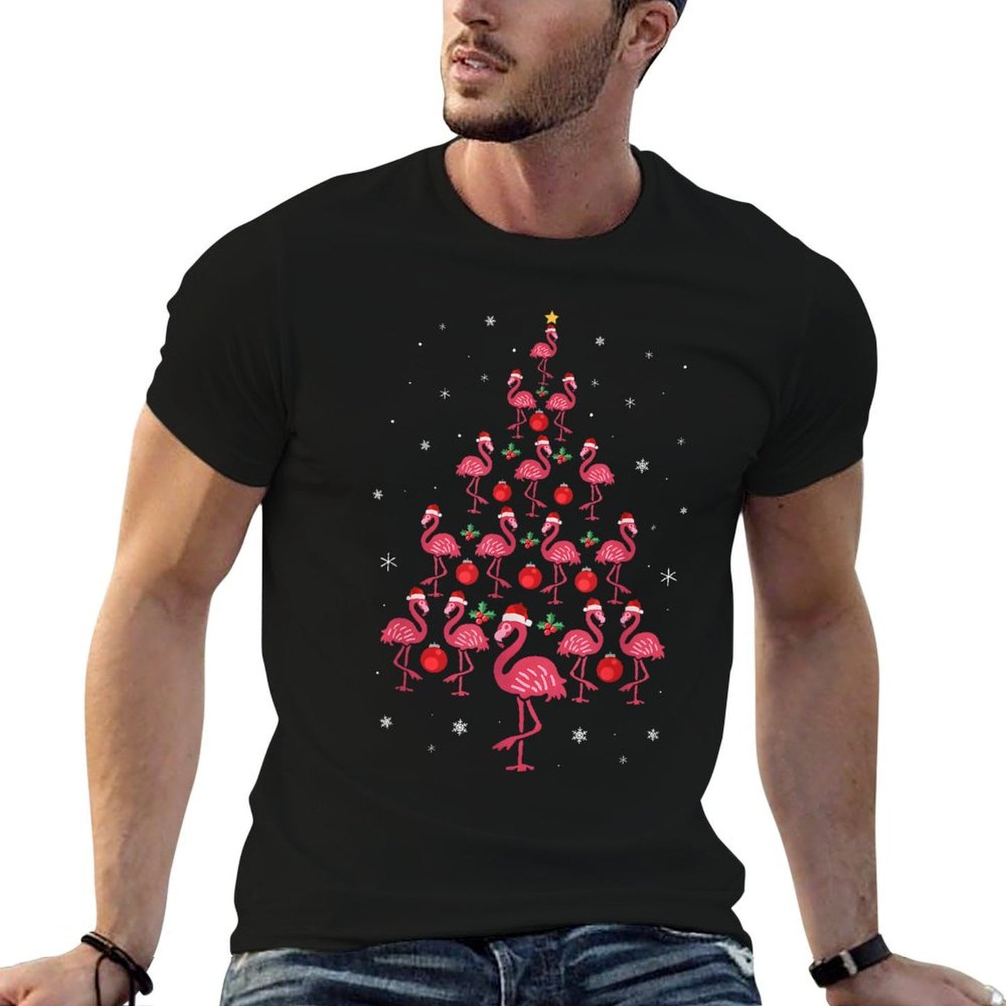Pink Flamingo Christmas Tree Cute Flamingos Xmas Holiday  Versatile T-Shirt