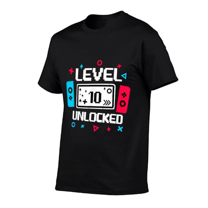 Level 10 Unlocked Gamer 10th Birthday Gift Video Game Lovers  Summer-ready Fabric T-Shirt