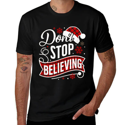 Santa Claus Dont Stop Believing Christmas Letter Print, Unisex-Adults, Black, Small,, Comfortable T-Shirt