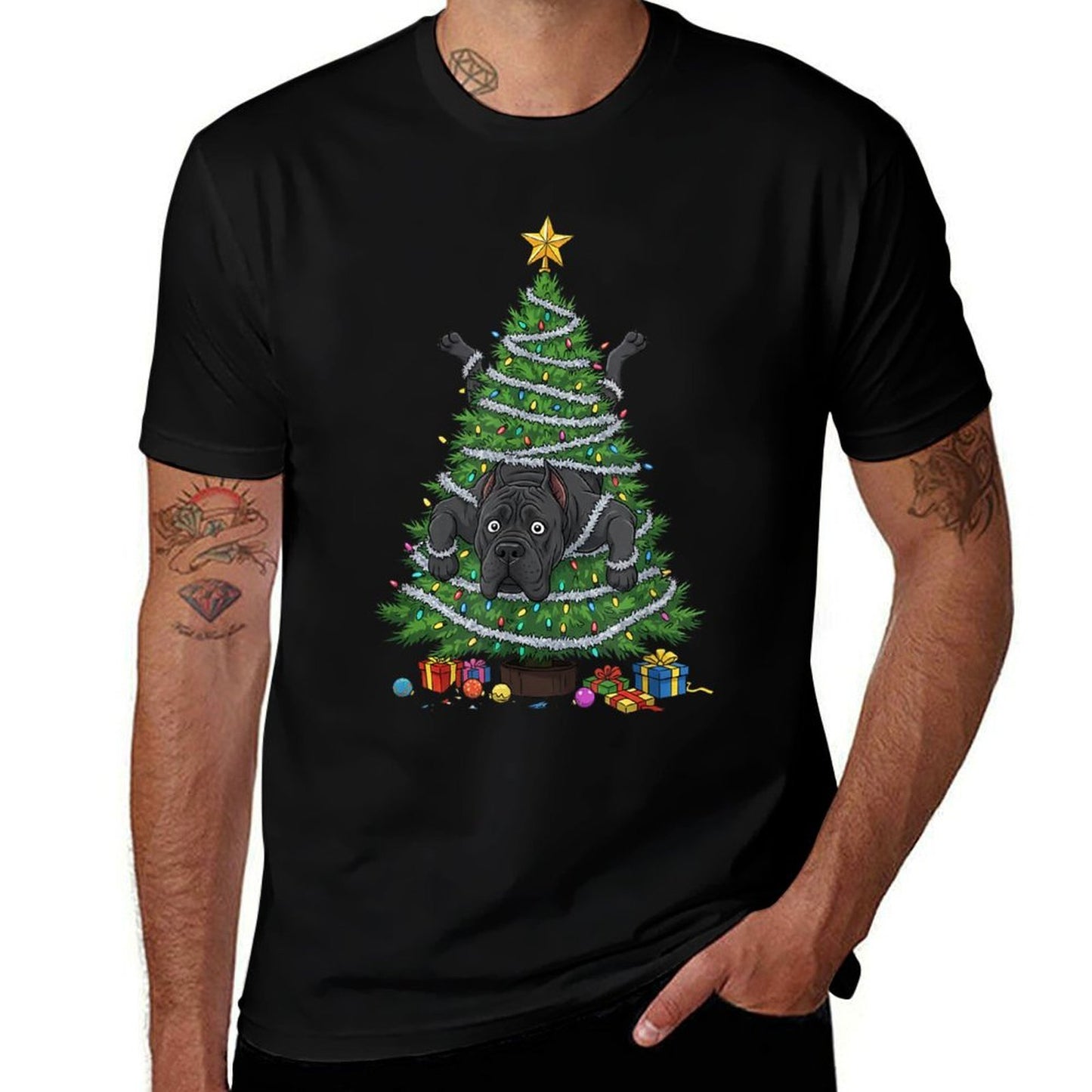 Funny Cane Corso Christmas Tree Lights Kids Mens Womens  High-quality Stitching T-Shirt