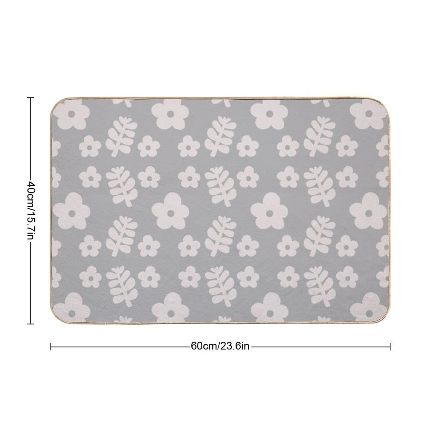 Mid Century Modern Flowers & Leaves, Cute Retro Pattern, Gray Taupe  Non-Slip Bath Mat