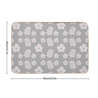 Mid Century Modern Flowers & Leaves, Cute Retro Pattern, Gray Taupe  Non-Slip Bath Mat