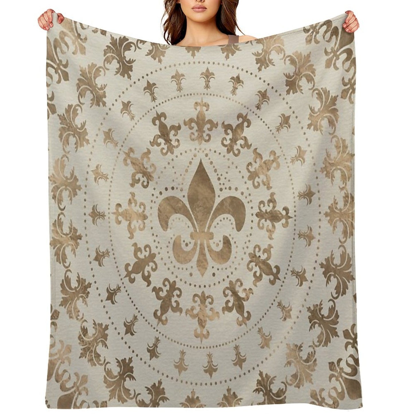 Fleur-de-lis Ornament Pastel Gold Sustainable Throw Blanket