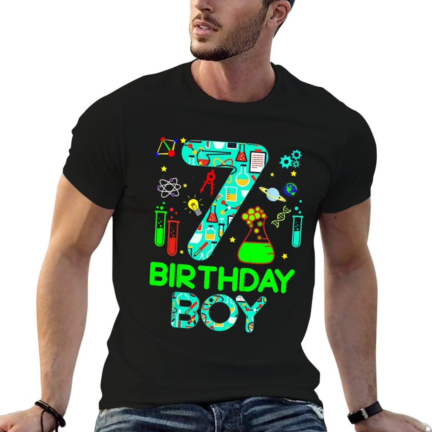 Kids Science 7th Birthday 7 Year Old Boy Future Scientist  Polyester Blend T-Shirt