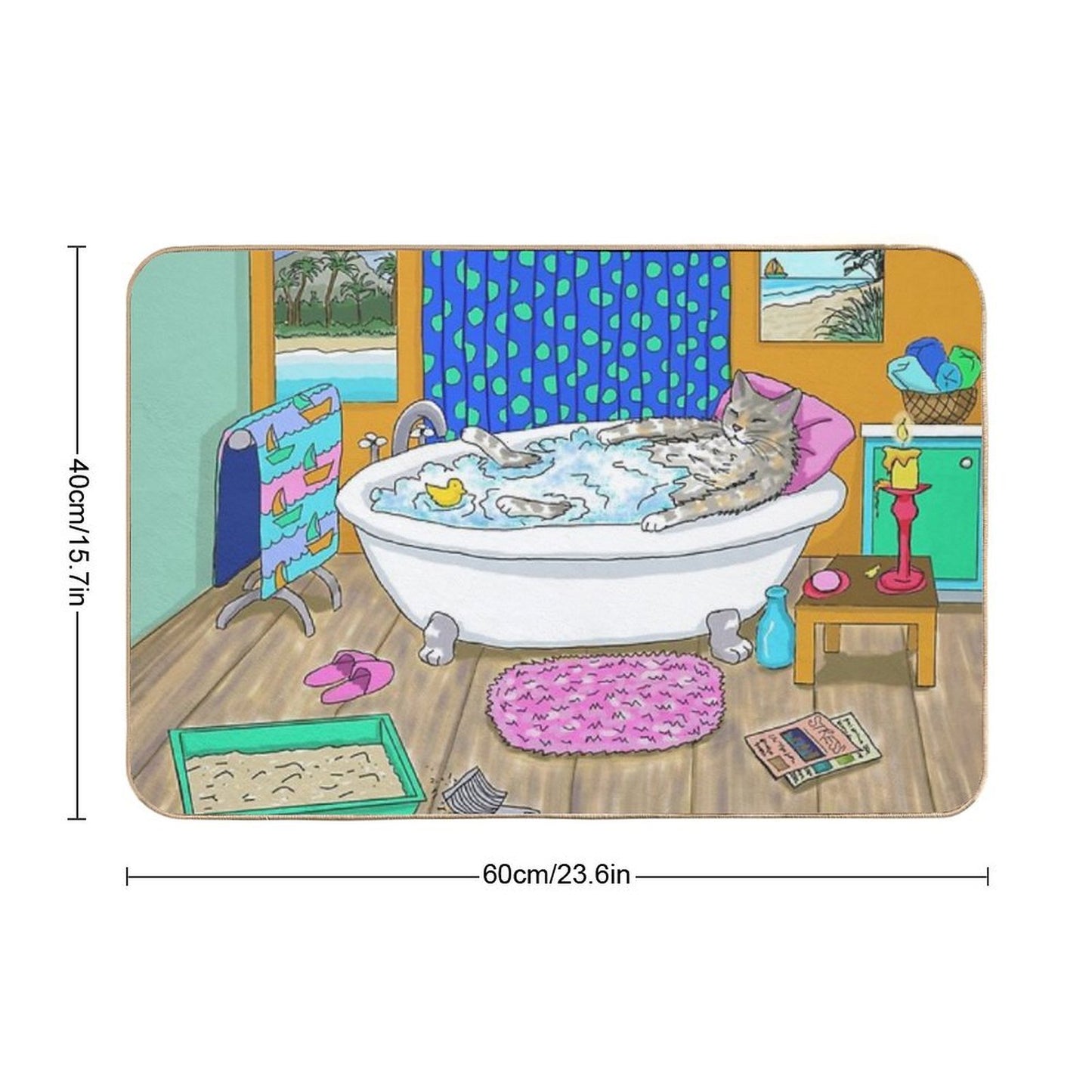 Funny Cat in Bath Cat 665  Easy Maintenance Bath Mat