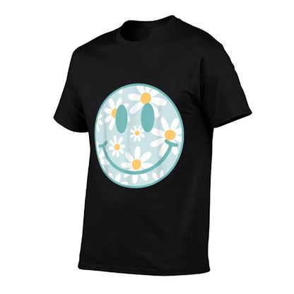 Retro Teal Happy Face Checkered Pattern Smile Face Trendy  Affordable Price T-Shirt