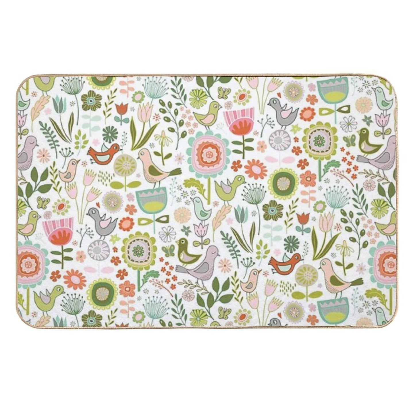 Birds And Blooms - Springtime - Pretty Floral Bird Pattern by Cecca Designs  Stain-Proof Bath Mat