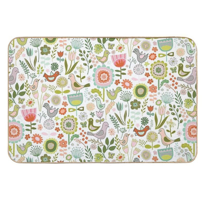 Birds And Blooms - Springtime - Pretty Floral Bird Pattern by Cecca Designs  Stain-Proof Bath Mat