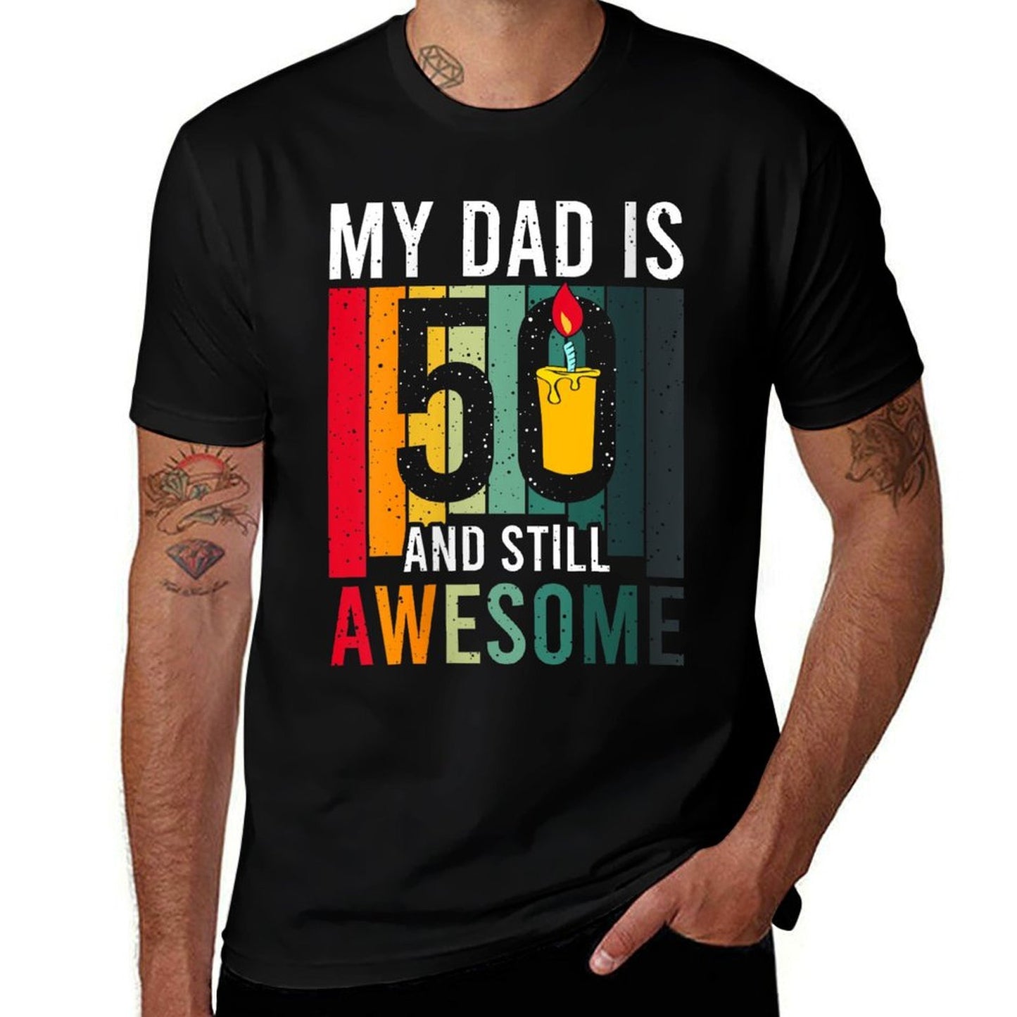 Womens My Dad Is 50 And Still Awesome Vintage 50th Birthday Party  Cotton T-Shirt