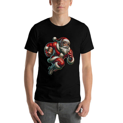 Santa Playing American Football Christmas Women Men Kids  Moisture-wicking T-Shirt