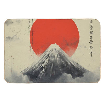 Retro Japanese Poster Art - Mount Fuji Inspired  Easy To Clean Bath Mat