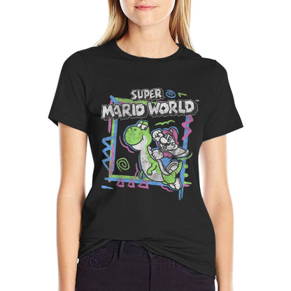 Super Mario World 90's Neon Abstract Nintendo Yoshi Ride  Heathered Texture T-Shirt