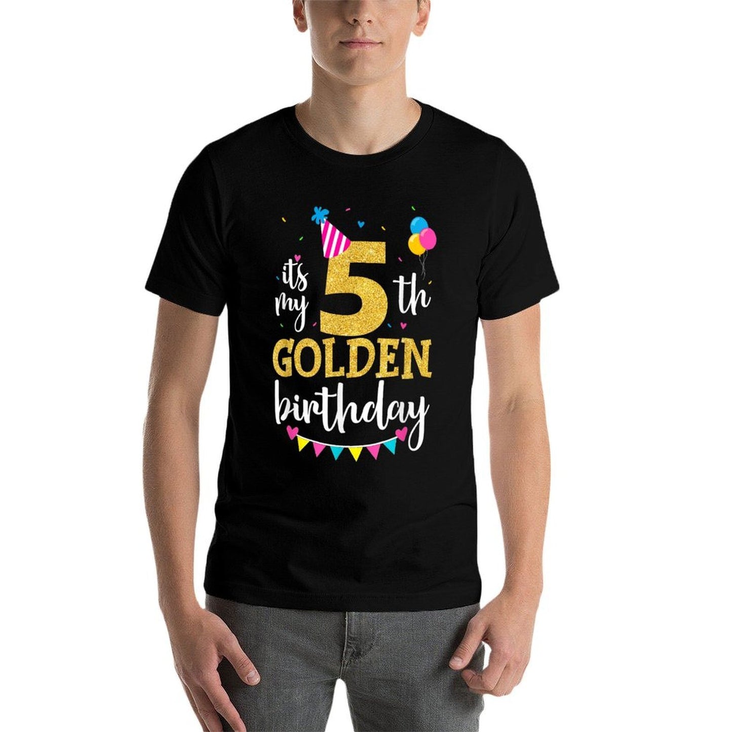 It's My 5th Golden Birthday 5 Year Old Bday Kids Born 2018  Relaxed-fit T-Shirt