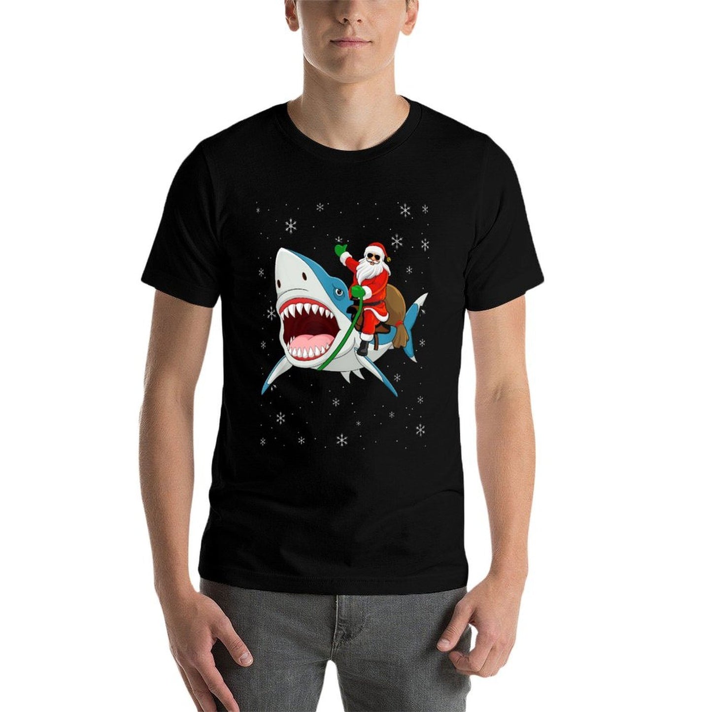 Shark Christmas Men Boys Shark Lover Santa Claus  Soft T-Shirt