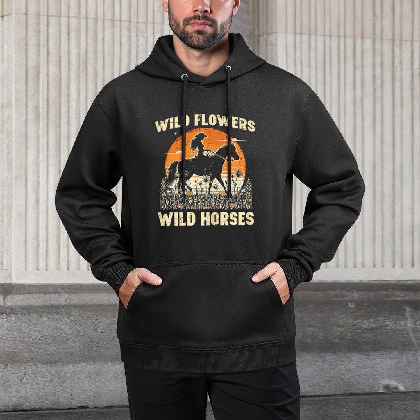 Wild Flowers Horses Cowgirl Retro Rodeo Girls Kids Women Adjustable Hood Hoodie