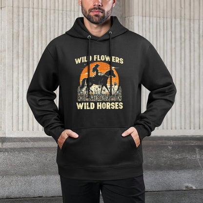 Wild Flowers Horses Cowgirl Retro Rodeo Girls Kids Women Adjustable Hood Hoodie