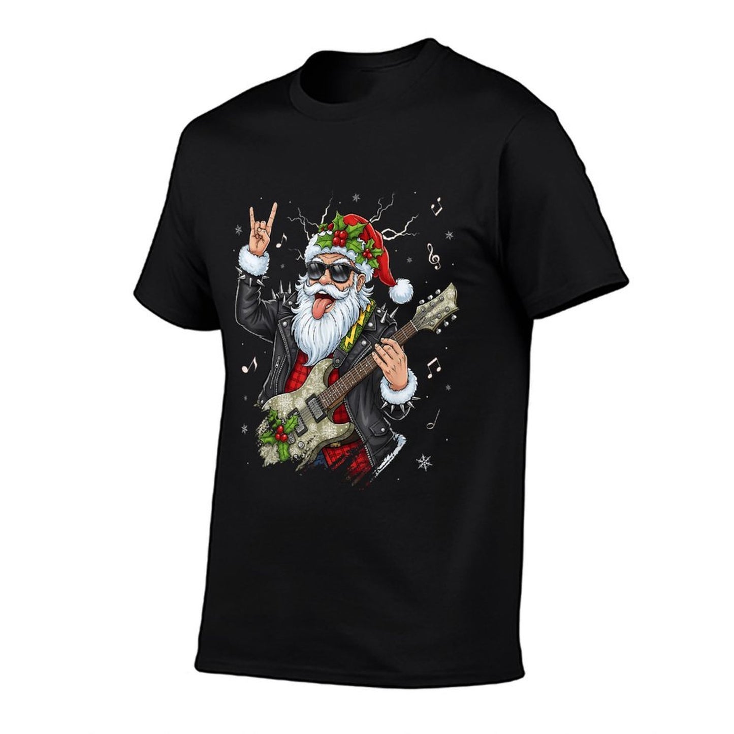 Christmas Rock  Roll Santa Claus Guitar Player Men Women  Easy-care T-Shirt