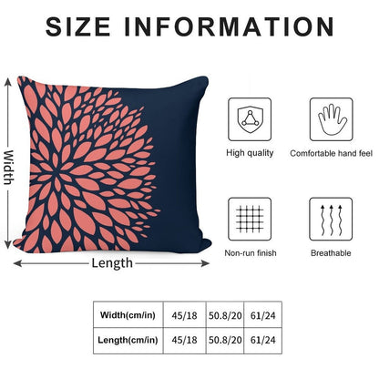 Navy Blue And Coral Flower Design Soft High-Density Material Throw Pillow
