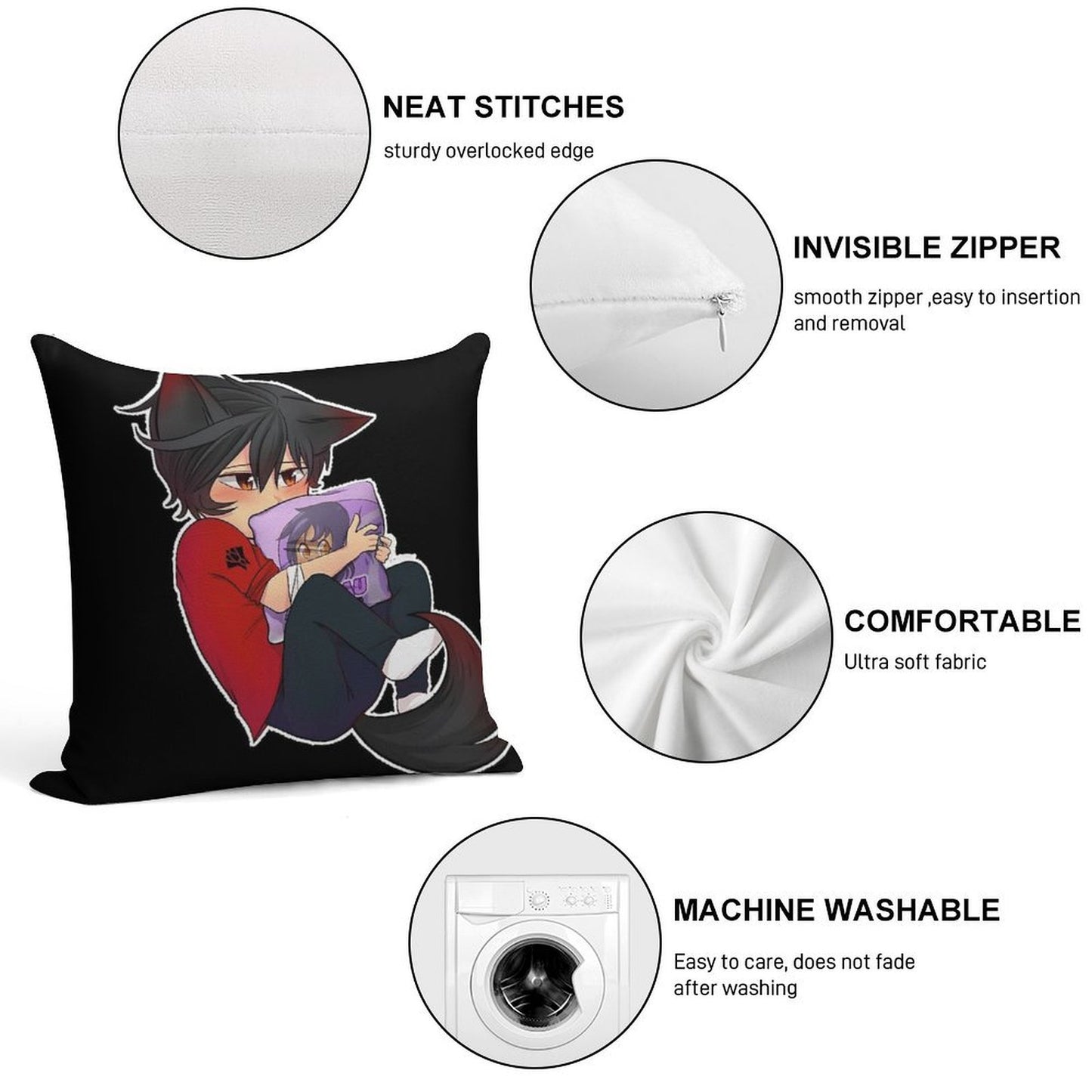 Aaron Lycan with Waifu Aphmau Lycan Soft Washable Throw Pillow