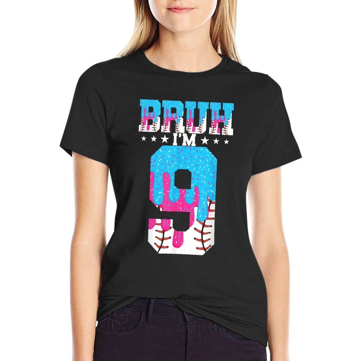 Bruh 9th Birthday Boy Baseball Ice Cream Drip 9 Year Old Boy  Vintage-inspired T-Shirt