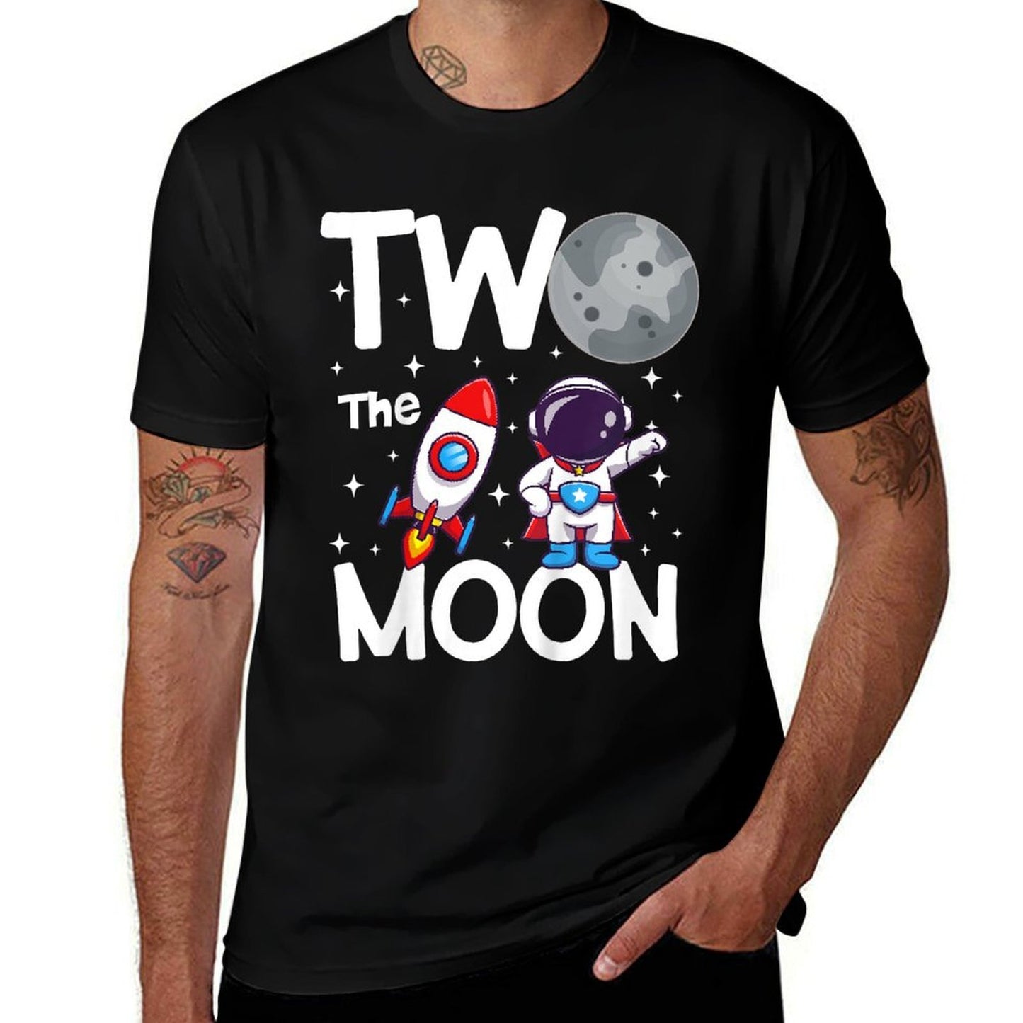 Kids Two The Moon Birthday Boy 2 Year Old Boys Astronaut Space  Slim-fit Cut T-Shirt