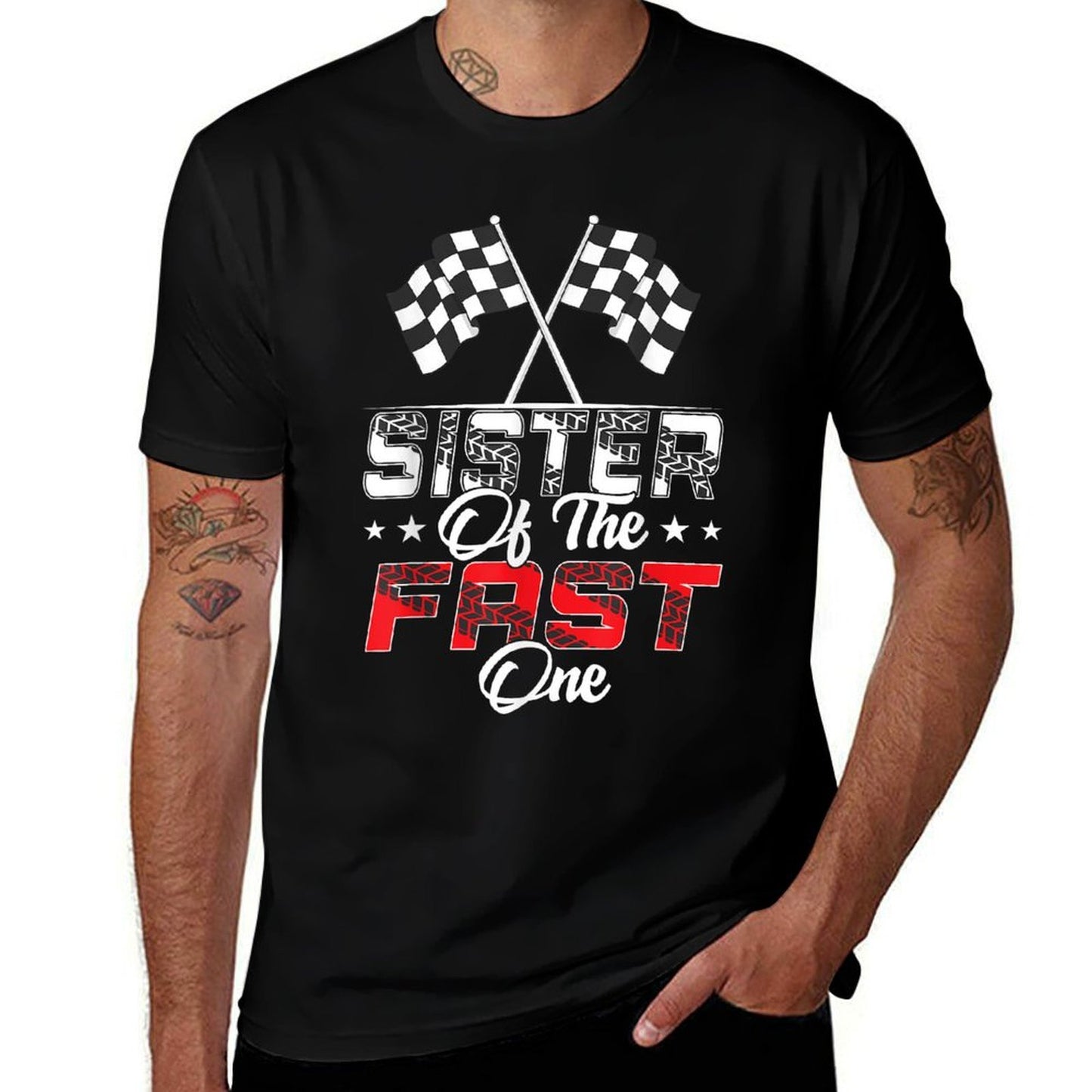 Sister Of The Fast One First Birthday Racing Car Family  Durable T-Shirt