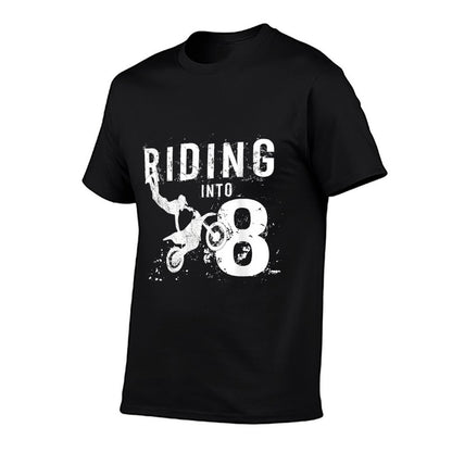 Riding Into 8 Years Old 8th Birthday Boy Dirt Bike Party  Easy-care T-Shirt