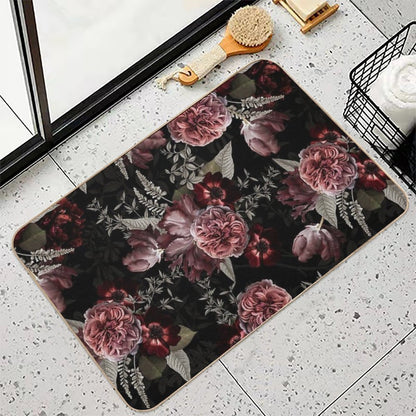 Dutch Vintage Midnight Roses And Tulips Pattern Botanical Night Garden Nightgarden  Fade-Resistant Bath Mat