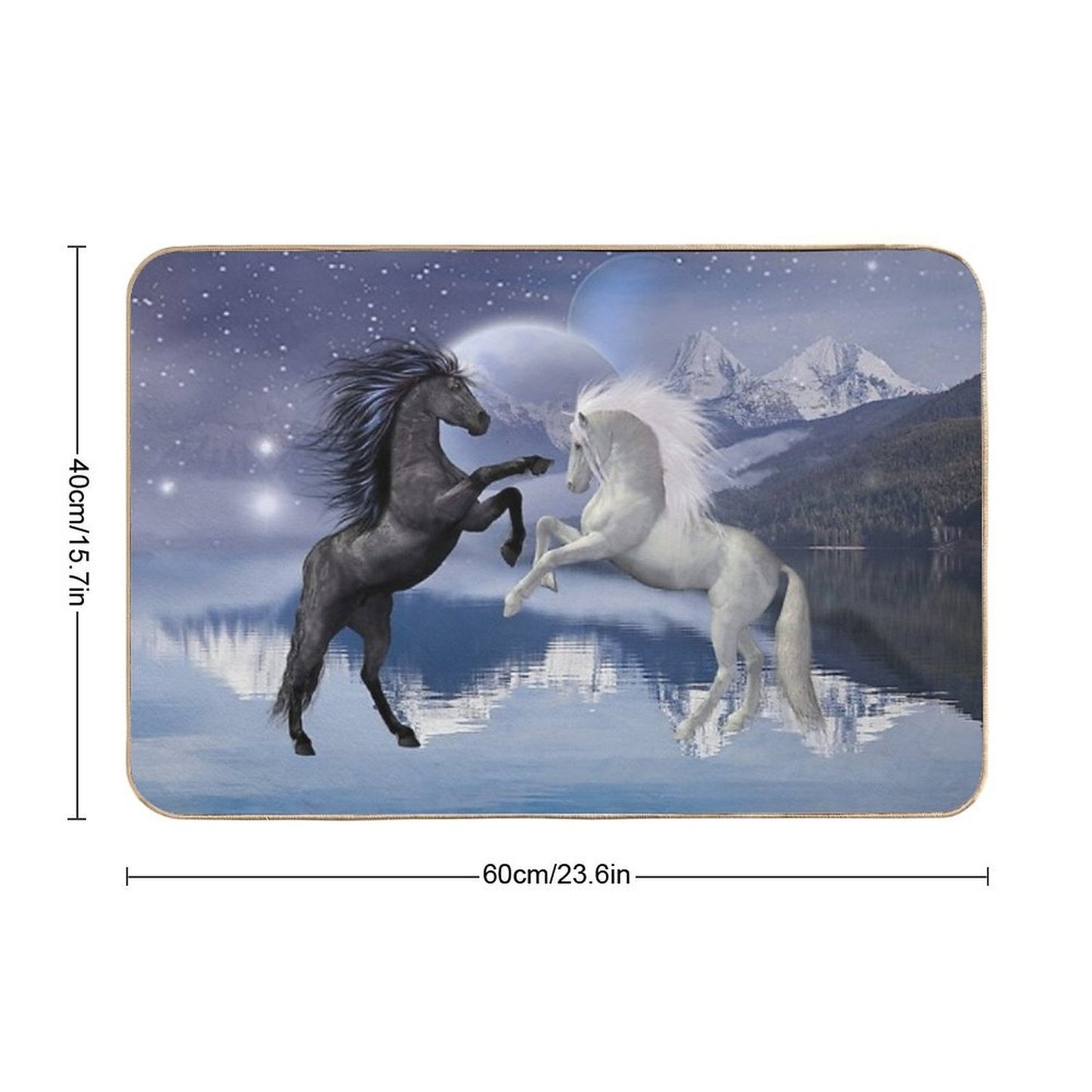 Horses And Moon  Easy Maintenance Bath Mat